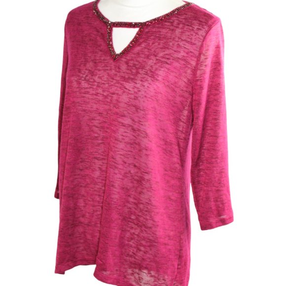 Juicy Couture Merlot Crystal Wrapped Neckline Knit Tunic, Size Medium - Picture 3 of 8